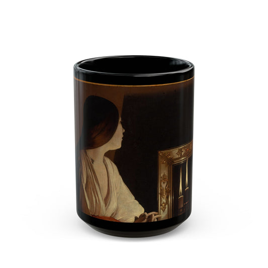 La Tour Woman Looking into Mirror Mug | Vintage Portrait Accent Mug, Pink Interior | The Midnight Series